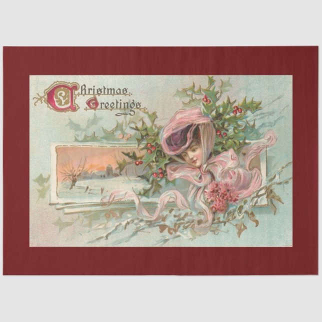 Vintage Schneeschön und Mistleton Seidenpapier (Vorderseite)