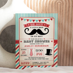 Vintage-Schnurrbart-Junge-Baby-Party Einladung