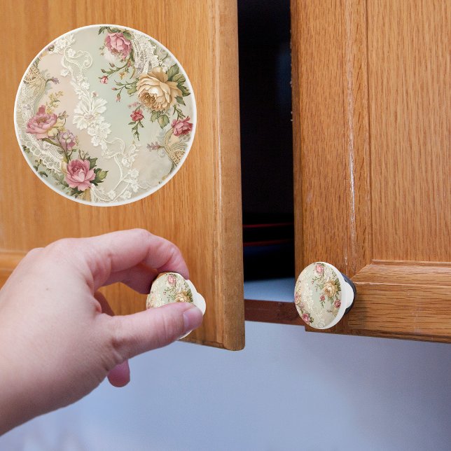 Vintage Schnürsenkel und Rose Keramikknauf (Von Creator hochgeladen)