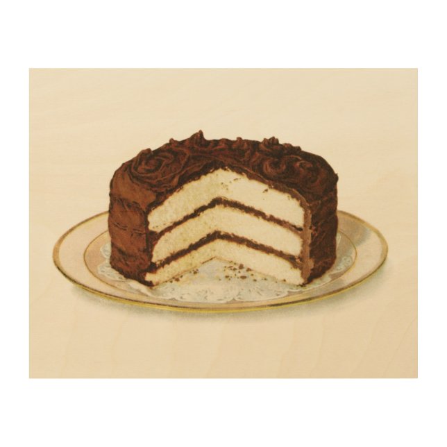 Vintage Schokolade gefror Schicht-Kuchen 10" x 8" Holzwanddeko (Vorderseite)