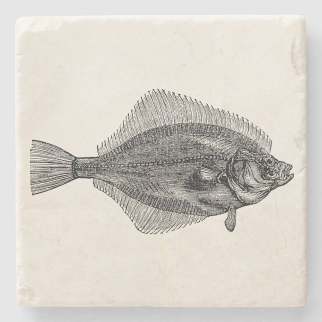Vintage Scholle-Fisch-kundengebundene Steinuntersetzer (Vorderseite)