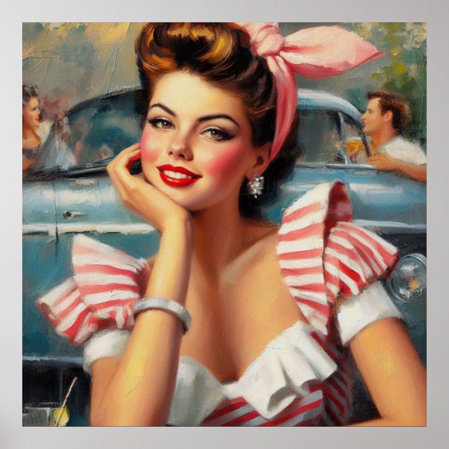 Vintage schöne Girl-Malerei Poster (Vorne)