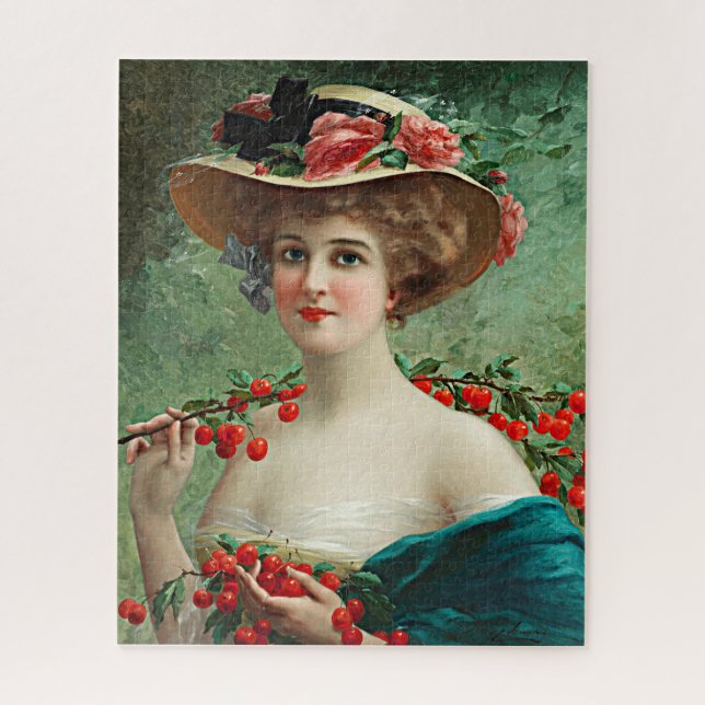 Vintage schöne Lady Blume Hut & Red Cherries (Vertikal)