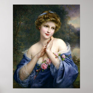 Vintage schöne Lady in blau Poster
