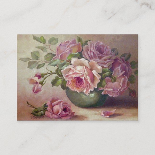 Vintage, schöne rosa Rosen, kundenspezifisch Visitenkarte (Vorderseite)