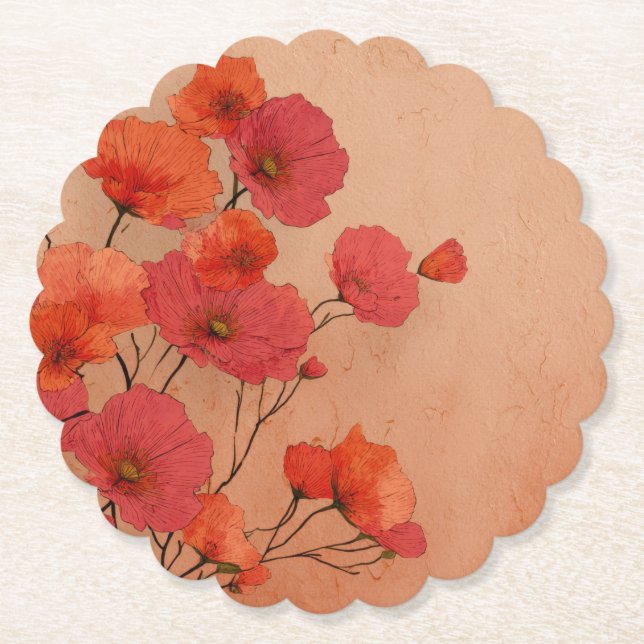 Vintage schöne rote Mohnblumen  Untersetzer (Vorderseite)