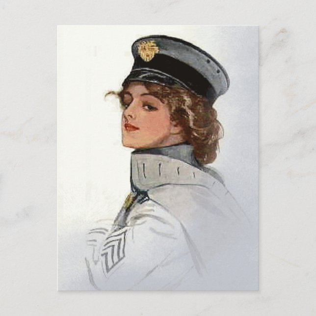 Vintage Schönheit in Uniform Postkarte (Vorderseite)