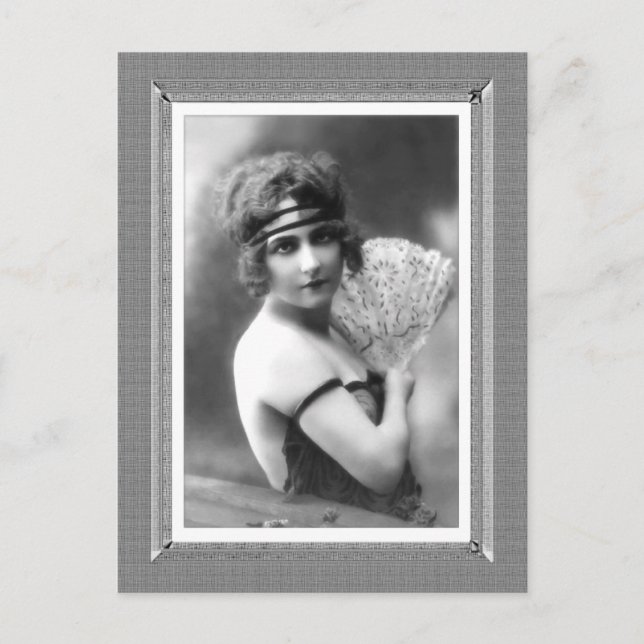 Vintage Schönheit - Lüfter - schwarz-weiß Postkarte (Vorderseite)