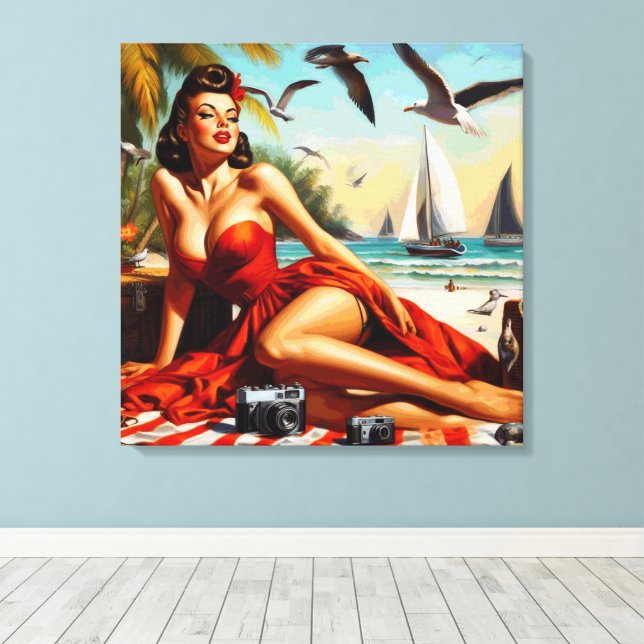 Vintage Schönheit Pinup Leinwanddruck (Insitu (Holzboden))