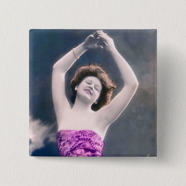 Vintage Schönheitshand über Kopftanz Button (Vorderseite)