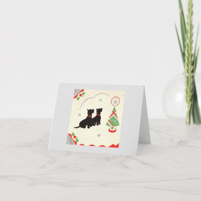 Vintage schottische Hunde mit Weihnachtsbaumkarte Karte (Vorderseite)