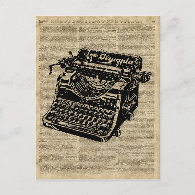 Vintage Schreibmaschine auf Wörterbuchseite Postkarte (Vorderseite)