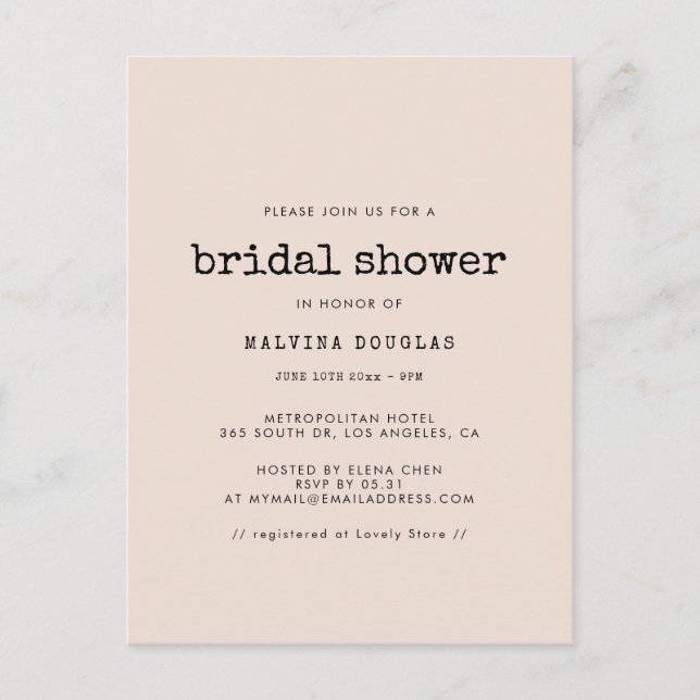Vintage Schreibmaschine Bridal Dusche Einladung Postkarte (Vorderseite)