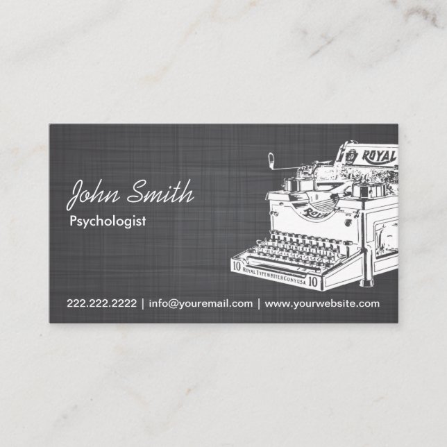 Vintage Schreibmaschine Psychologe Linen Visitenkarte (Vorderseite)