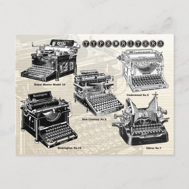 Vintage Schreibmaschinen - Illustrationen Postkarte (Vorderseite)