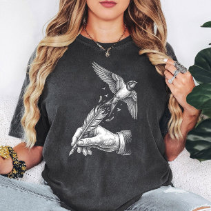Vintage-Schreibvogel-Federillustration T-Shirt