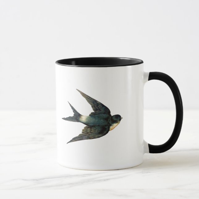Vintage Schwalbe-Vogeltypografie Tasse (Rechts)