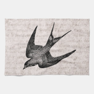 Vintage-Schwalben-Illustration - Antiker Vogel aus Geschirrtuch