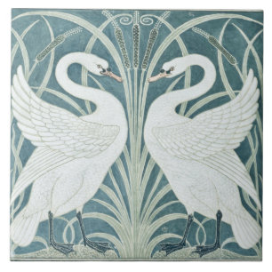 Vintage Schwan, Binse und Iris von W. Crane Fliese