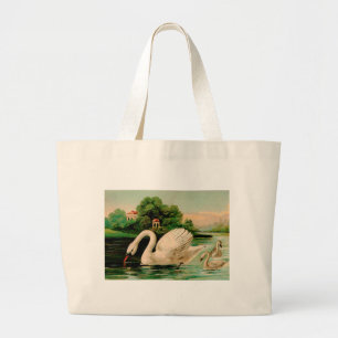 Vintage Schwan im See Jumbo Stoffbeutel