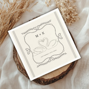 Vintage-Schwan-Striche Monogramm Anfangsbuchstaben Serviette