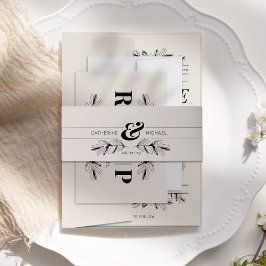 Vintage Schwarz & Creme Botanische Hochzeit Einladungsbanderole