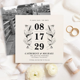Vintage Schwarz & Creme Botanische Hochzeit Save The Date