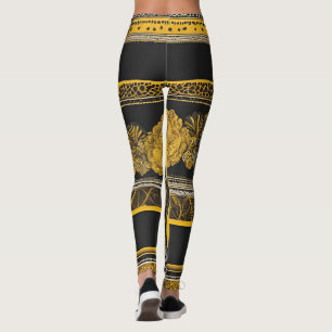Vintage schwarz-gelbe KI-Kunst Leggings