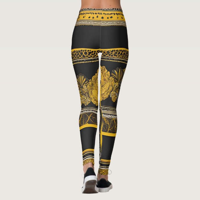 Vintage schwarz-gelbe KI-Kunst Leggings (Rückseite)
