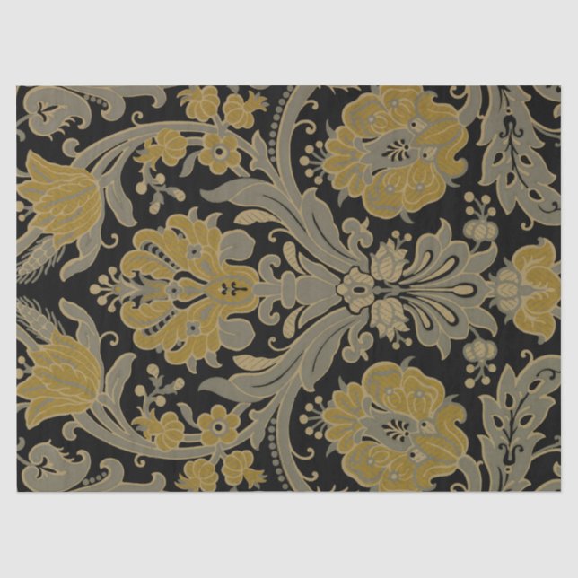 Vintage Schwarz-Gold-Barock-Rollen Seidenpapier (Vorderseite)