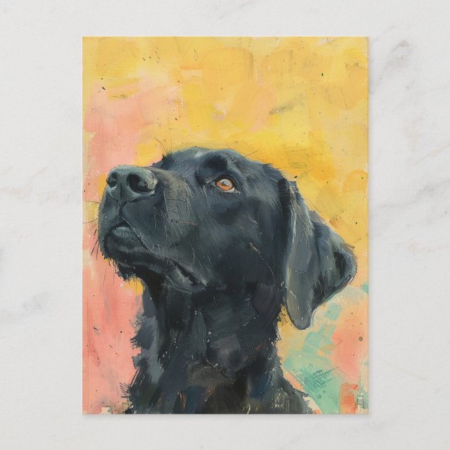 Vintage Schwarz-Labrador-Ölgemälde Postkarte (Vorderseite)