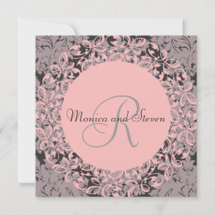 Vintage Schwarz-Pink-Hochzeit Einladung
