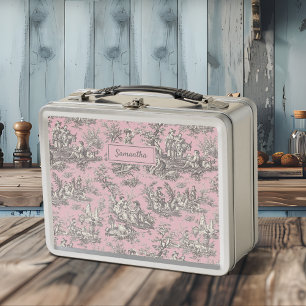 Vintage schwarz-rosa-Toile Metall Brotdose