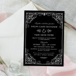 Vintage Schwarz-Silber Art Deco Hochzeit Einladung<br><div class="desc">Elegante und glamouröse Art Deko Hochzeitseinladungen inspiriert durch verzierten Vintagen Gatsby Stil und den rauschenden 20er Jahren. Das Kartendesign zeichnet sich durch ein schwarz-silber-graues Farbschema,  verzierte Zierrahmen und -muster und eine stilvolle Typografie aus,  die völlig personalisiert sein kann.</div>
