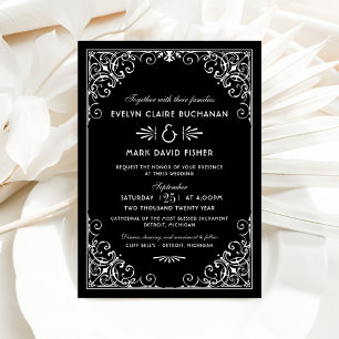 Vintage Schwarz-Weiß-Art-Déco-Hochzeit Einladung