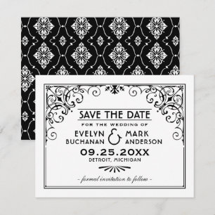 Vintage Schwarz-Weiß-Art-Déco-Hochzeit Save The Date