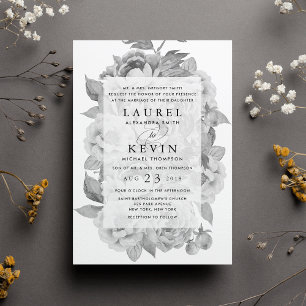 Vintage Schwarz-Weiß-Blumen-Hochzeit Einladung