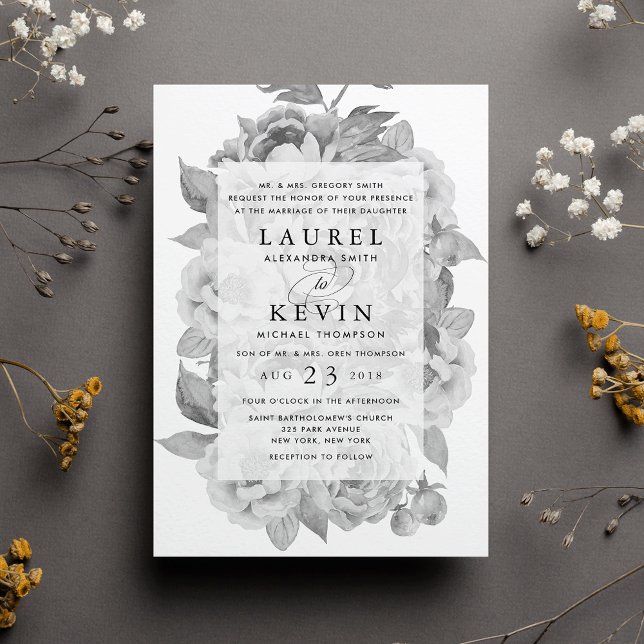 Vintage Schwarz-Weiß-Blumen-Hochzeit Einladung (Von Creator hochgeladen)