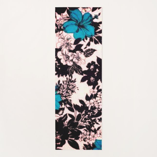 Vintage Schwarz-Weiß-Blumen Yogamatte (Vorderseite)