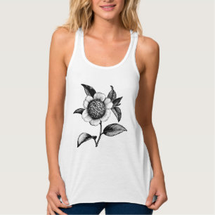 Vintage Schwarz-Weiß-Blumenillustration Tank Top