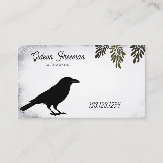 Vintage Schwarz-Weiß-Crow Silhouette Tattoo Visitenkarte (Vorderseite)