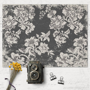 Vintage Schwarz-Weiß-Grunge-Flora Seidenpapier