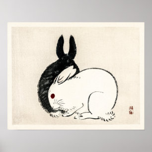 Vintage Schwarz-Weiß-Kaninchen von Kōno Bairei Poster