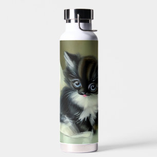 Vintage Schwarz-Weiß-Kätzchen-Stickerei Trinkflasche