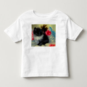Vintage Schwarz-Weiß-Katzenbild Kleinkind T-shirt