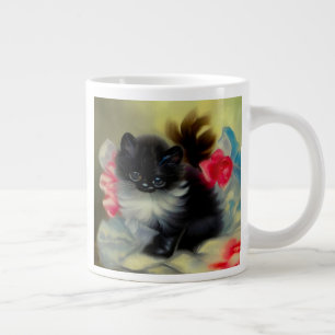 Vintage Schwarz-Weiß-Kittenmalerei Jumbo-Tasse
