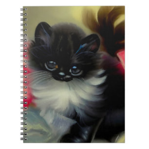 Vintage Schwarz-Weiß-Kittenmalerei Notizblock
