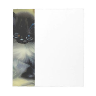 Vintage Schwarz-Weiß-Kittenmalerei Notizblock