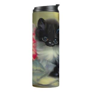 Vintage Schwarz-Weiß-Kittenmalerei Thermosbecher