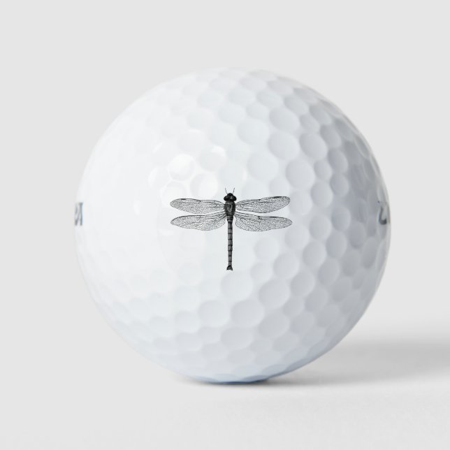 Vintage Schwarz-Weiß-Libelle-Illustration Golfball (Vorderseite)